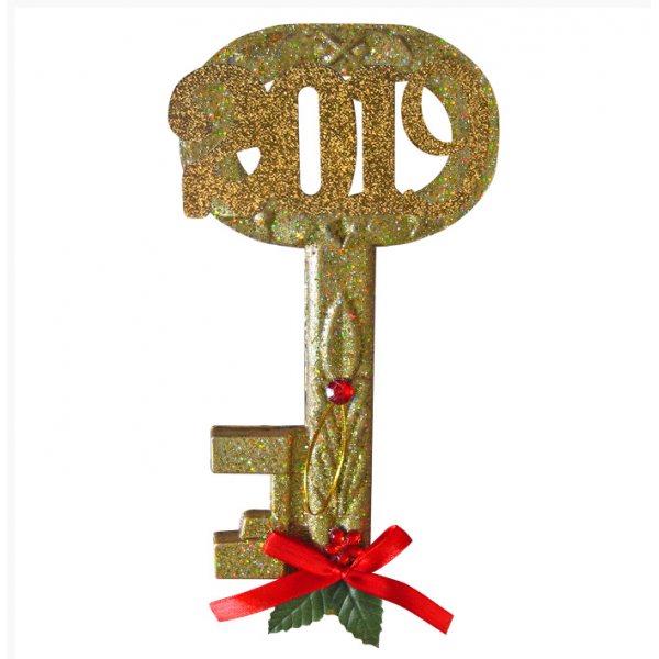 Χριστουγεννιάτικο Διακοσμητικό Κλειδί με ''2019'', Χρυσό (24cm)